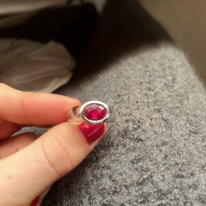 Genuine ruby stone in sterling / platinum overlay